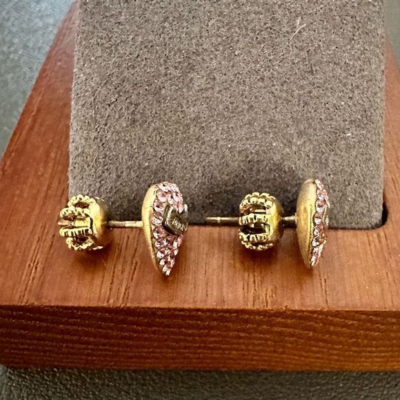 Juicy Couture Pink Rhinestone Logo Heart Stud Earrings - Picture 3 of 4